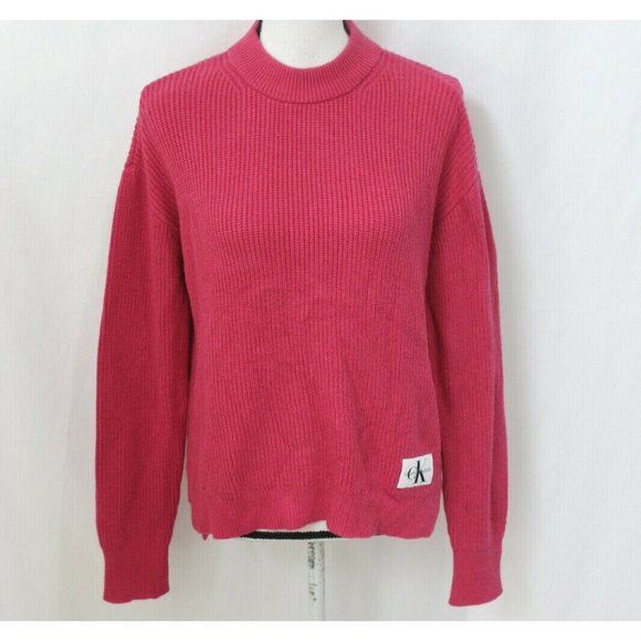 NWT Calvin Klein Jeans Womens Dark‎ Pink Long Sleeve Mock Neck Sweater XS - Picture 1 of 4